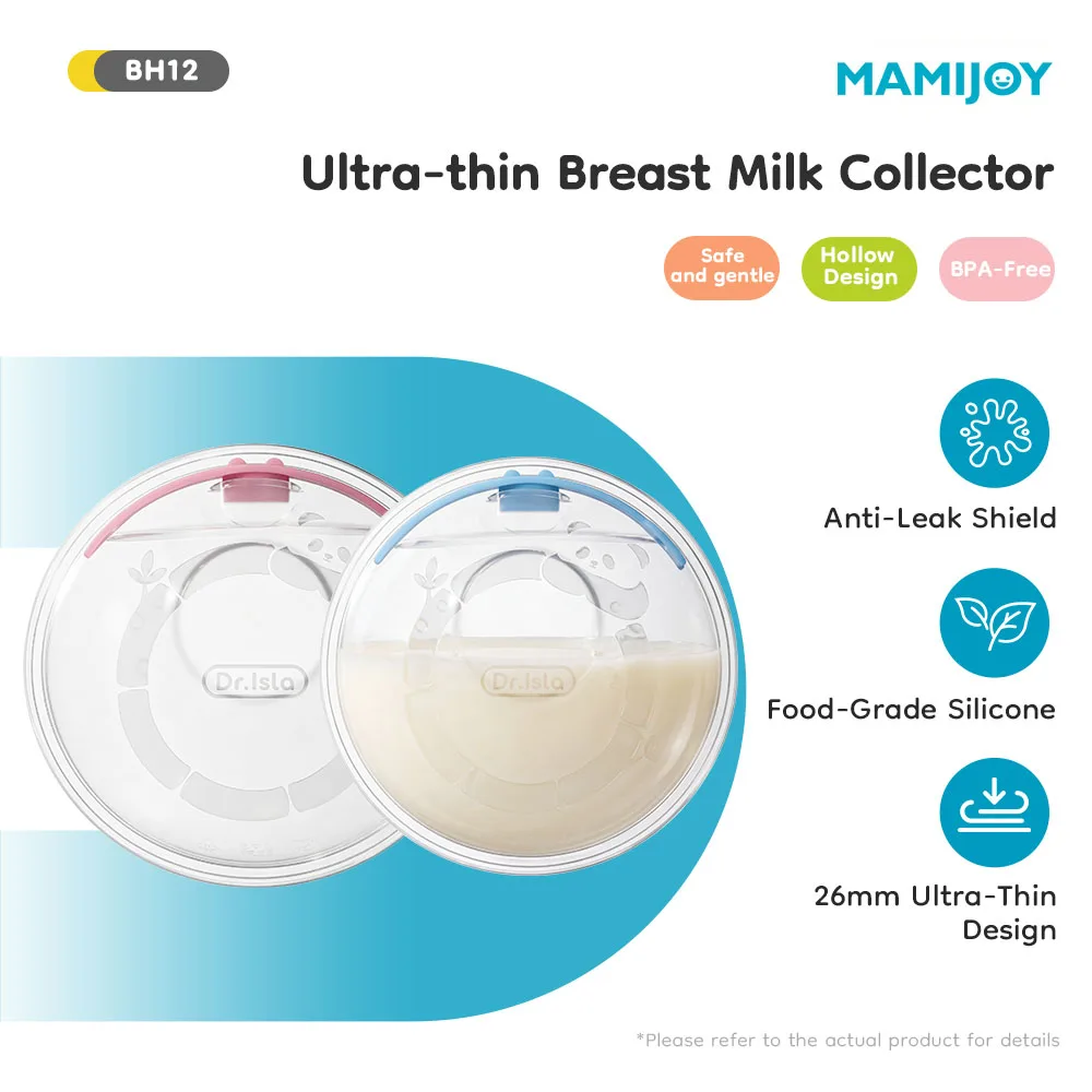 MAMIJOY Breast Milk Collector 2Pcs 26mm Ultra-Thin Silicone BPA-Free Wearable Nursing Cups Leak-Proof Breast Milk Saver for Moms
