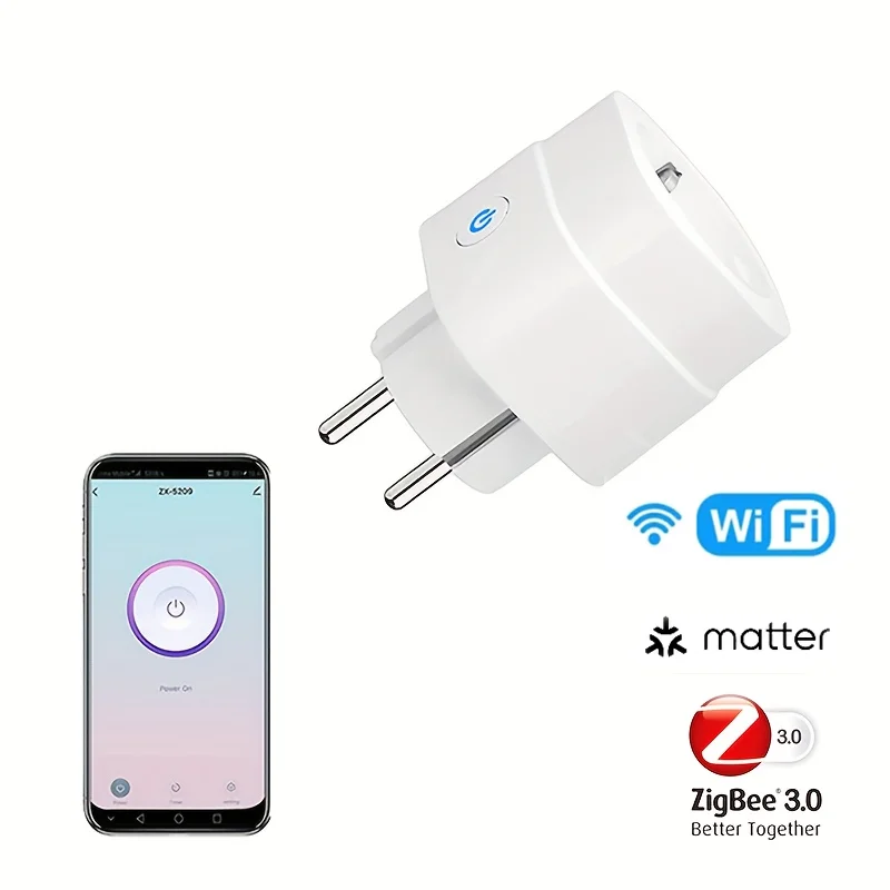 

Useelink Smart Home Socket Zigbee/Matter 16A EU Plug Outlet Tuya Smart Life APP Control Works Support Voice Google Home Alexa