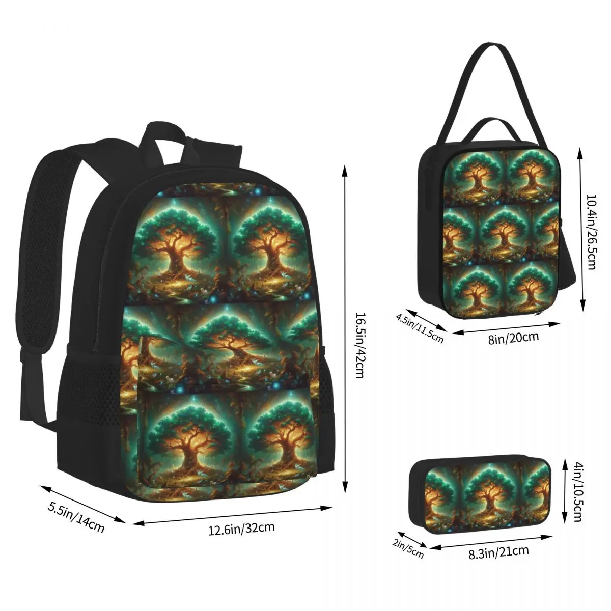 Enchanted Tree Of Life Backpacks Boys Girls Bookbag Children School Bags Kids Rucksack Lunch Bag Pen Bag Three-Piece Set