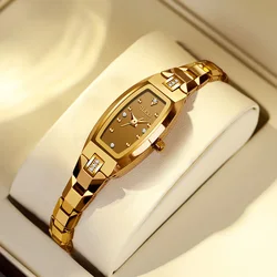 OLEVS-Reloj de acero de tungsteno para mujer, cronógrafo elegante, Tonneau, esfera pequeña, Original, resistente al agua, regalo de tendencia de moda