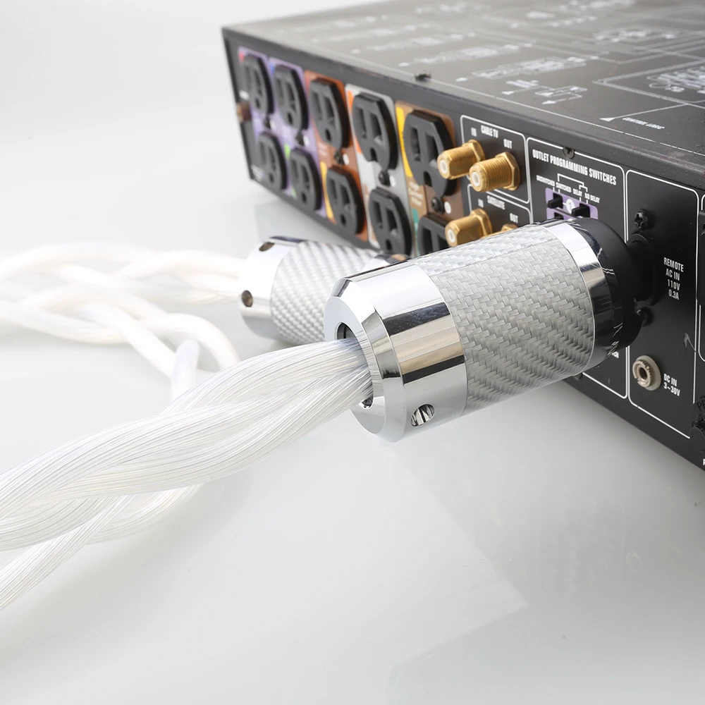 5N OCC US & EU AC Audiophiles Audio-Verstärker DAC Filter HIFI Silber Stromkabel aus Kohlefaser mit Figure 8 IEC C7 Buchsenstecker – Detail 1