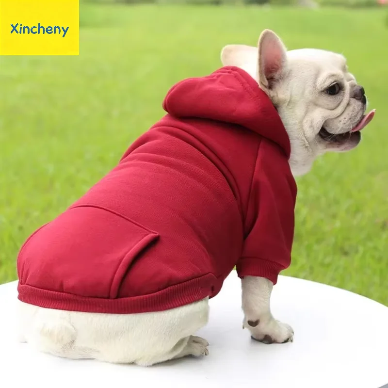 Autumn Winter Dog Hooded Sweater Fleece Thick Warm Solid Color Two Legged Soft Cozy Fashion Cute Small Dogs Pet Clothes Hot New