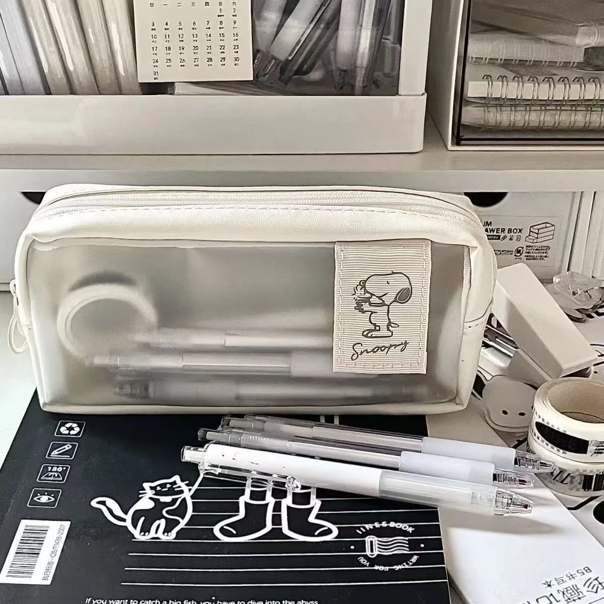 

New Snoopys Pen Bag Ins Korean Version Double-layer Large Capacity High Appearance Level Stationery Case Student School Supplies