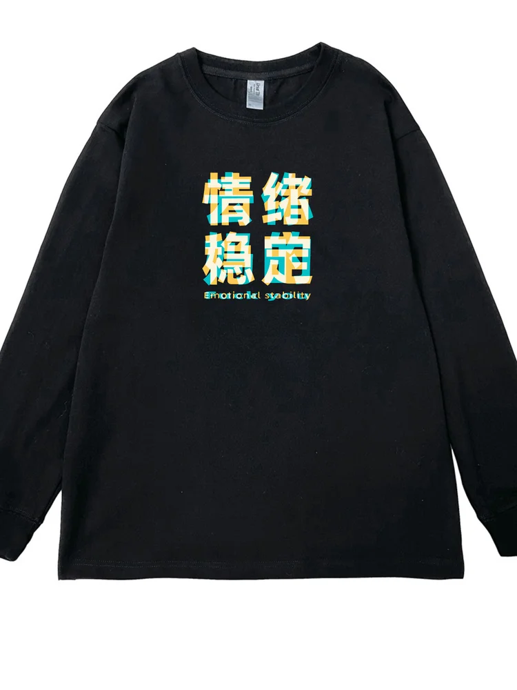 Stable Emotion Long Sleeve Cotton T-Shirt Unisex Loose Fit Printed Fun Text Design Casual Wear for Autumn Winter