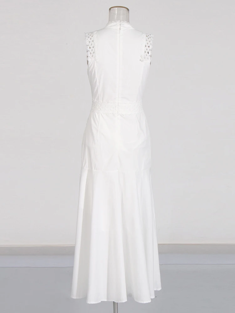 ROMISS Solid Hollow OUT ชุดลําลองสําหรับสตรีคอแขนกุดเอวสูง Minimalist ชุดสายหญิงสไตล์