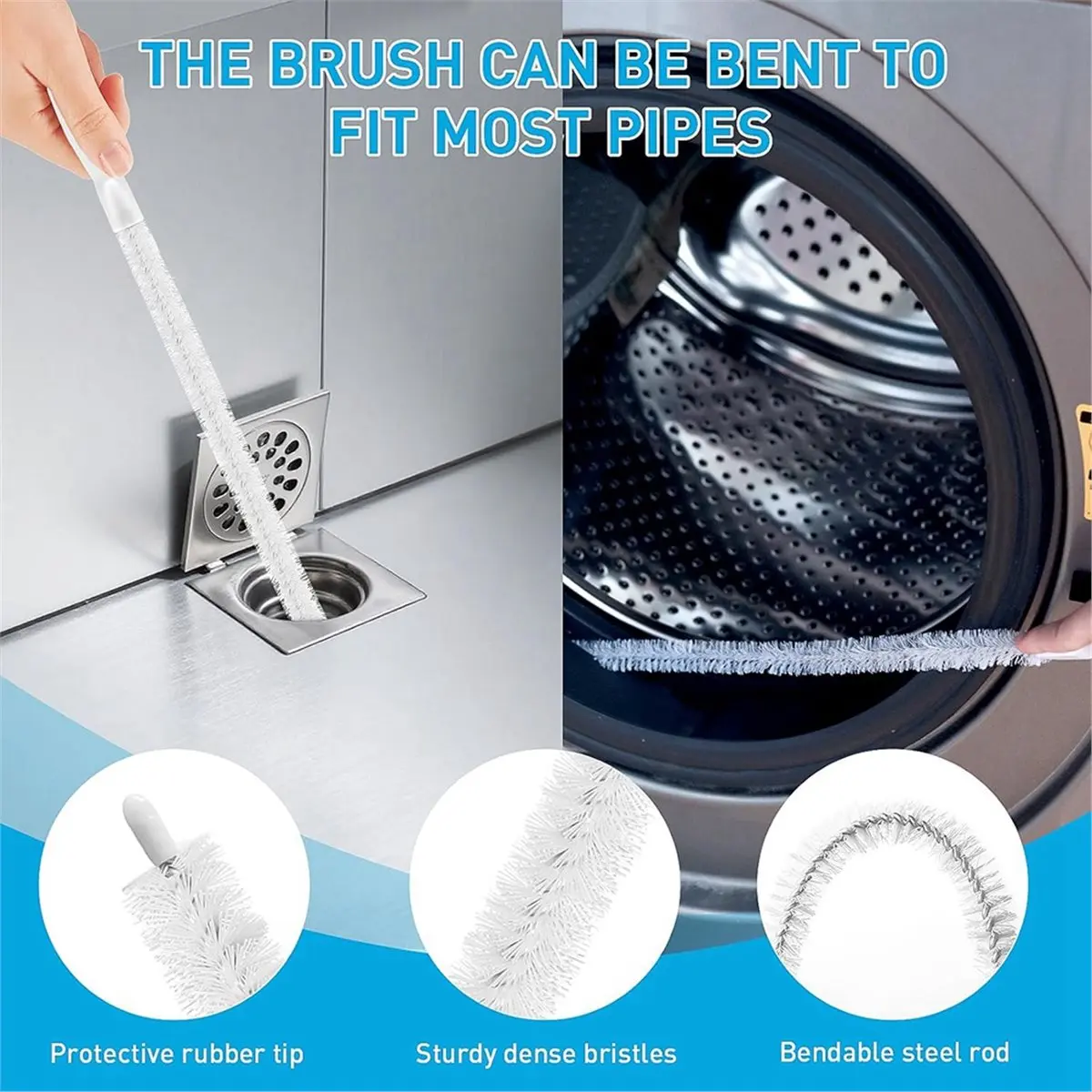 Cleaning Kit, 25inch Hair Removal Tool & Flexible Brushes for Bathtub, Toilet, Kitchen Sink & Sewer