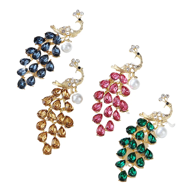 Fashion Crystal Pearl Peacock Brooches For Women Clothing Coat Party Accessories Gifts image 4