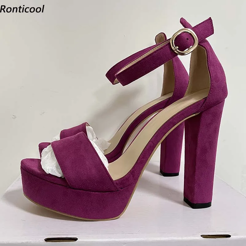

Ronticool Women Platform Sandals Ankle Strap Suede Chunky Heels Round Toe Pretty Fuchsia Party Shoes Ladies US Size 4-15