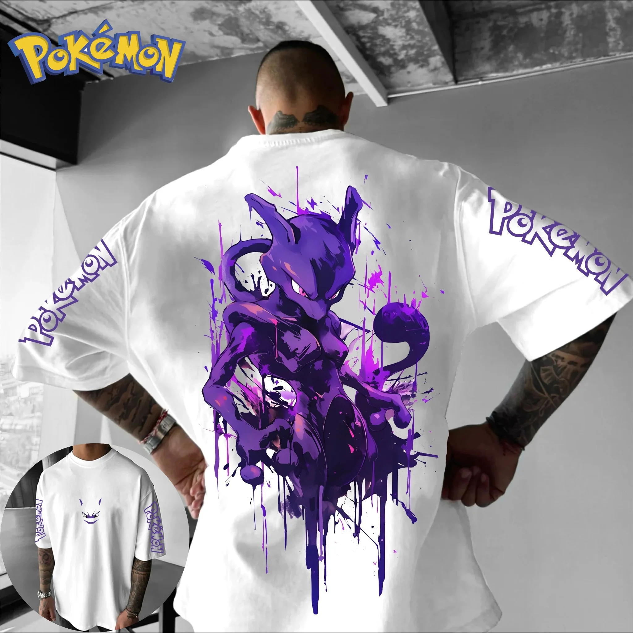 Pokémon Super Dream Graffiti Cooles Retro-T-Shirt mit Spritzlack-Design, Sommer-Kurzarmshirt für Männer und Frauen, Eltern-Kind-Y2k-Oberteil