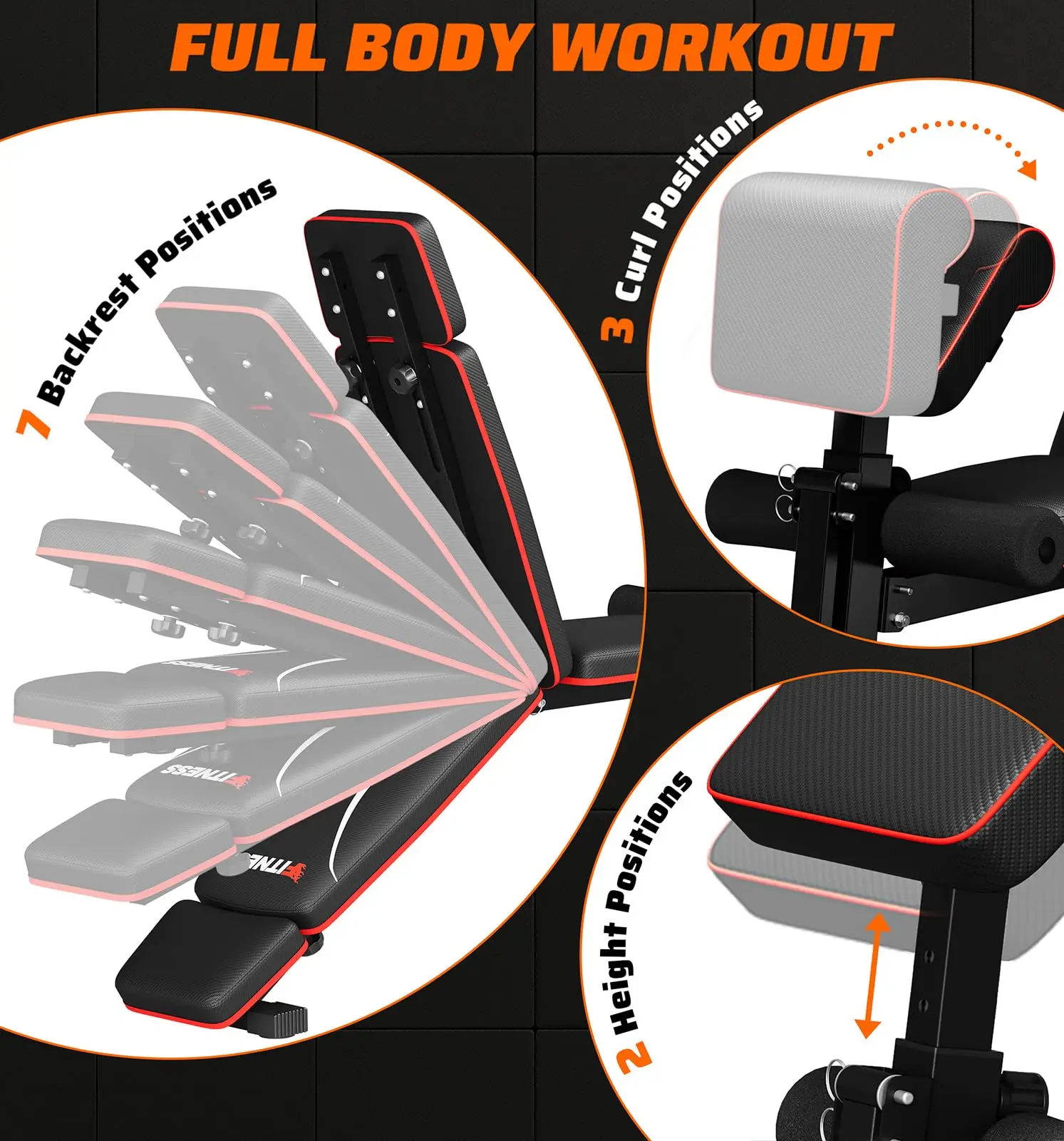 Foldable Adjustable Weight Bench with Leg Extension & Preacher Pad for Home Gym, Bench Press for Full Body Workout with