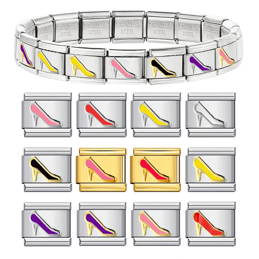 ​New Fashions Red Black Purple Powder Shoes Charms Italian Link Fit 9mm Stainless Steel Jewelry Making DIY Women Bracelets Gifts
