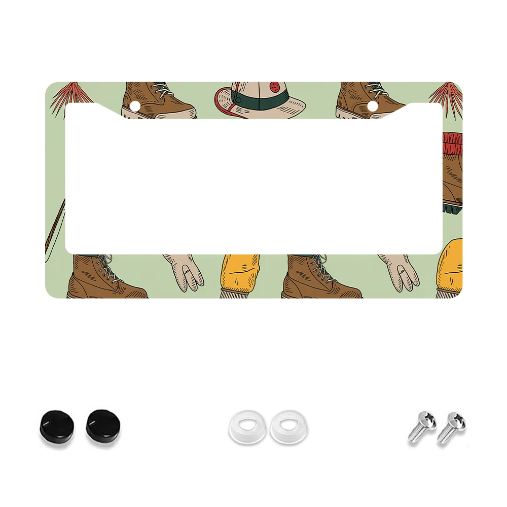 

1pc Retro Green Colorful Boots and Hats Pattern 2 Hole License Plate Frame, Aluminum Material, 6x12 Inches, with Screw Kit, Fun