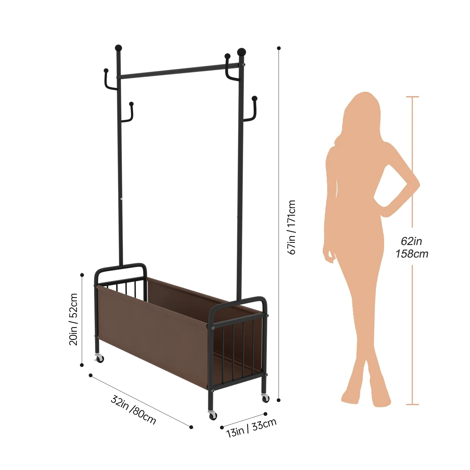 1pc, Clothes Rack with Wheels, Rolling Clothing Rack for Hanging Clothes,for the entrance closet, bedroom, cloakroom, balcony