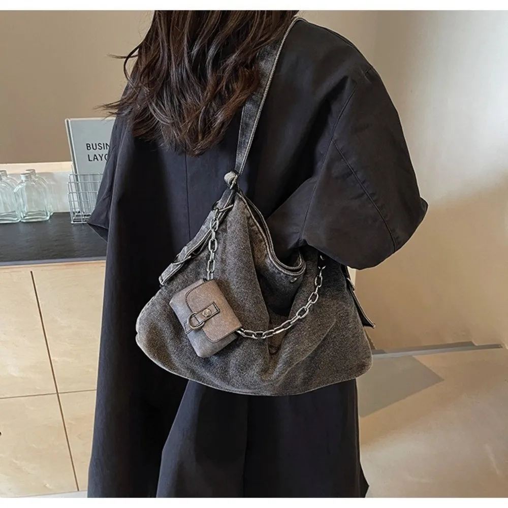 

Fashion With Small Bag Denim Shoulder Bag Korean Style Large Capacity Handheld Tote Bag Retro Cross Body Satchel Bag Women