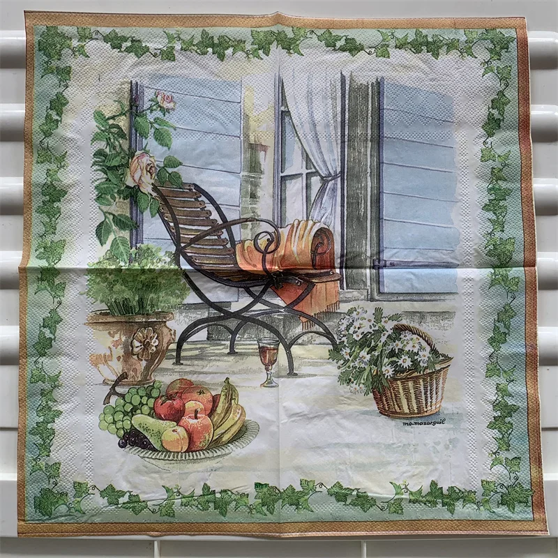 20 Vintage Napkin paper green tissue flowers courtyard garden decoupage servilletas wedding birthday party Christmas home decor