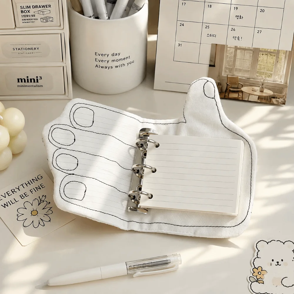 Mini Loose Leaf Binder Notebook Memo Removable Refill M5 Hand Shaped Notebook Funny Blank Stripe Pocket Journal Planner