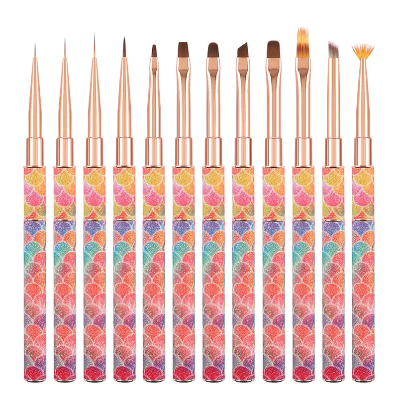 1/12PCS Stile Sirena Manico a nido d'ape Nail Art Acrilico Gel UV Pennello per estensione Fiore Design Disegno Pittura Penna Set manicure