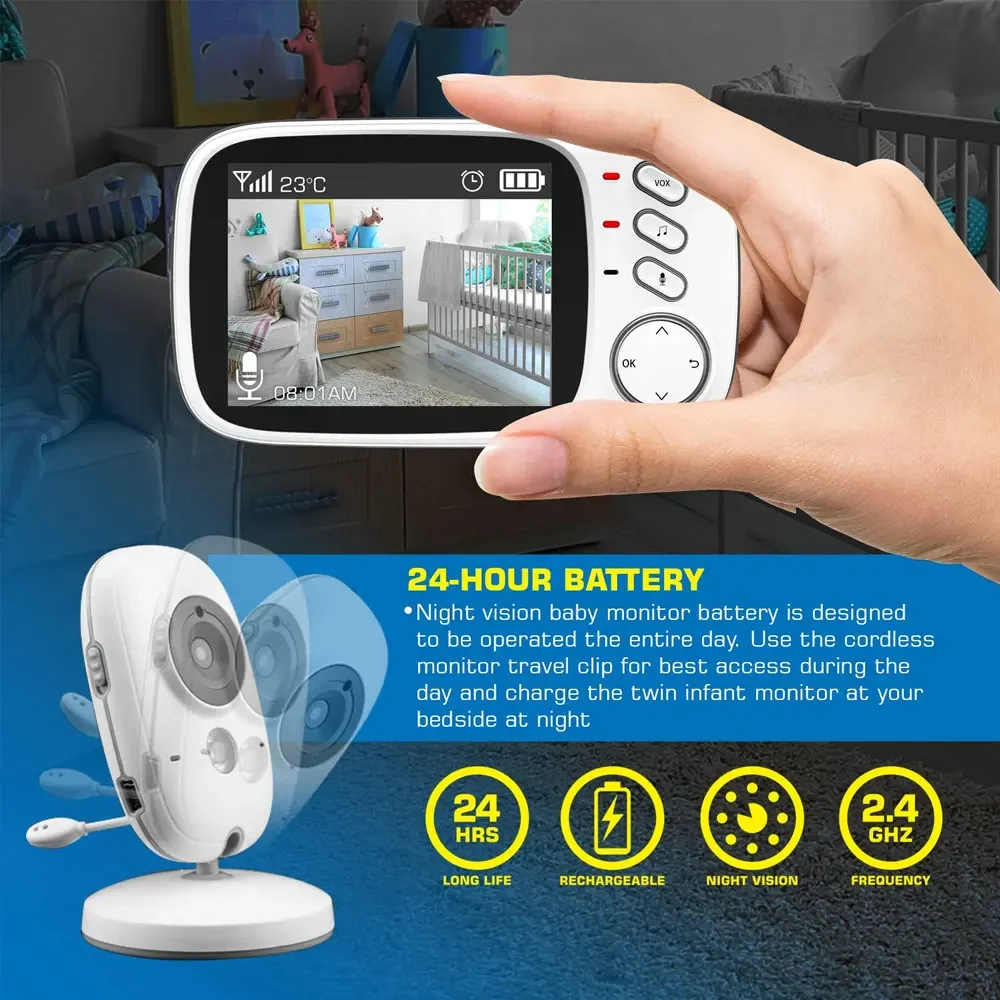 3.2 inch Wireless Video Color Baby Monitor High Resolution Baby Nanny Security Camera  Night Vision Temperature Monitoring