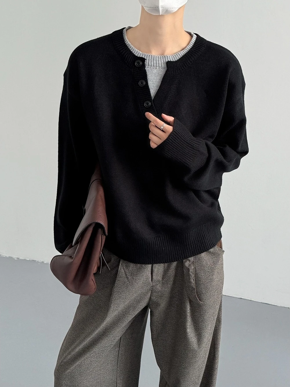 

American Retro Casual Color Blo Knitted Sweater Loose Simple Lazy Sle Long Sve Men Women Loose Fit Faion Top