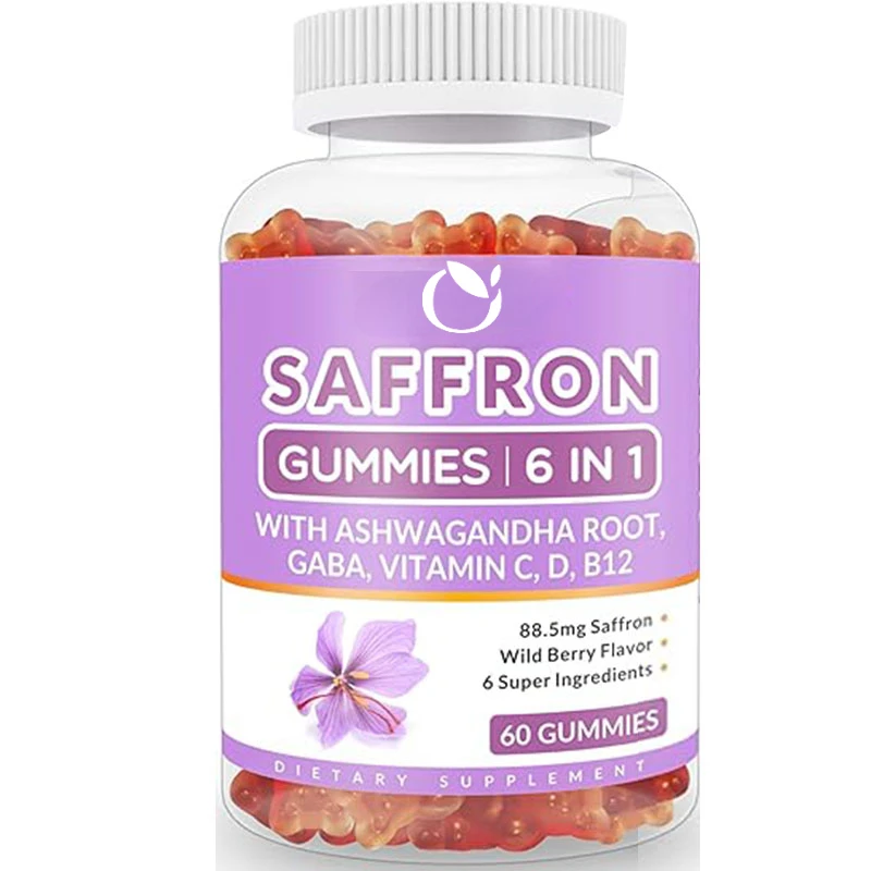 

Жевательные конфеты с шафраном для женщин и мужчин, экстракт шафрана 88,5 мг с ашвагандой, ГАБА, витаминами C, D3, B12