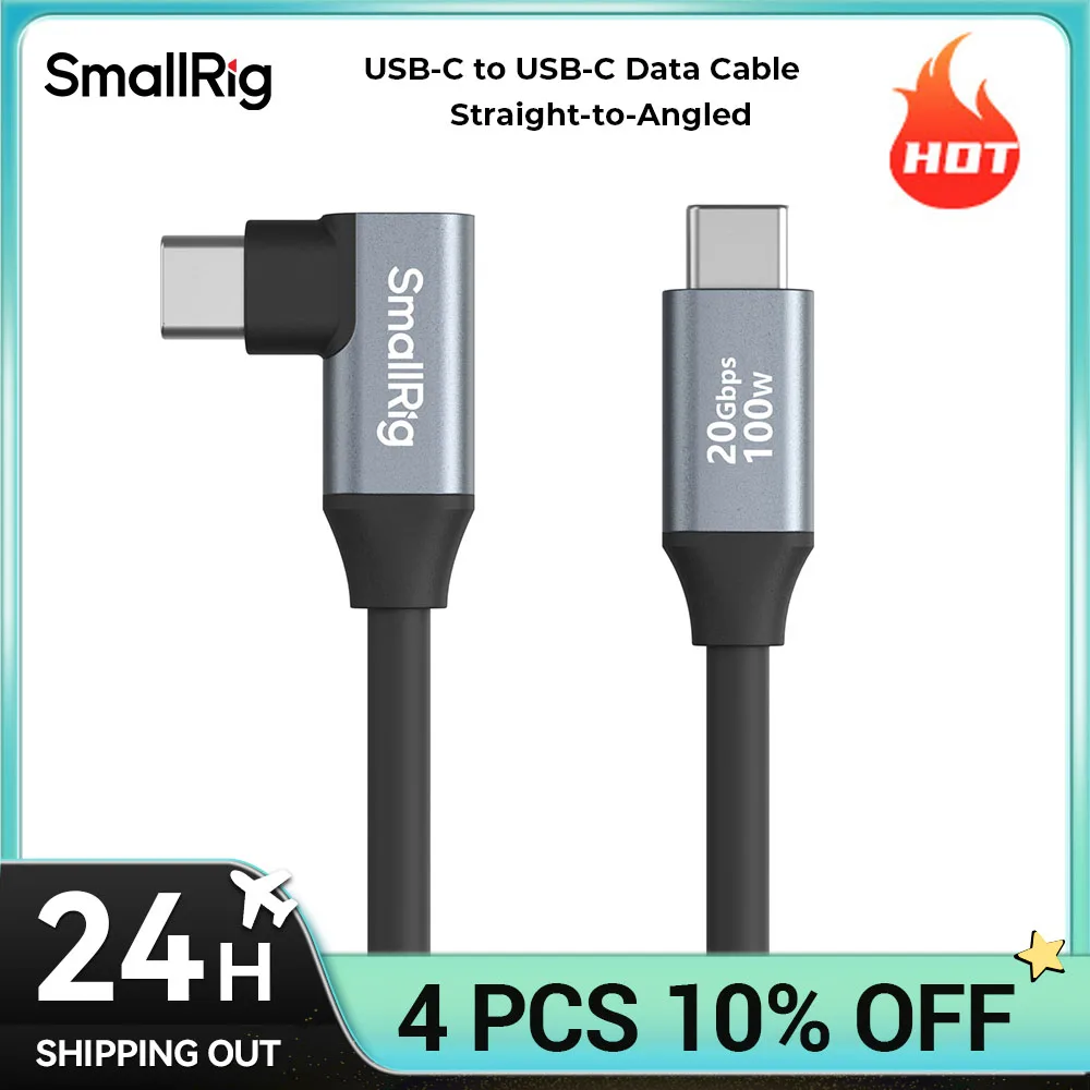 SmallRig USB-C to USB-C Data Cable Straight-to-Angled 20Gbps Data Transmission 100W Power Bank Wire for DSLR Cameras Battery