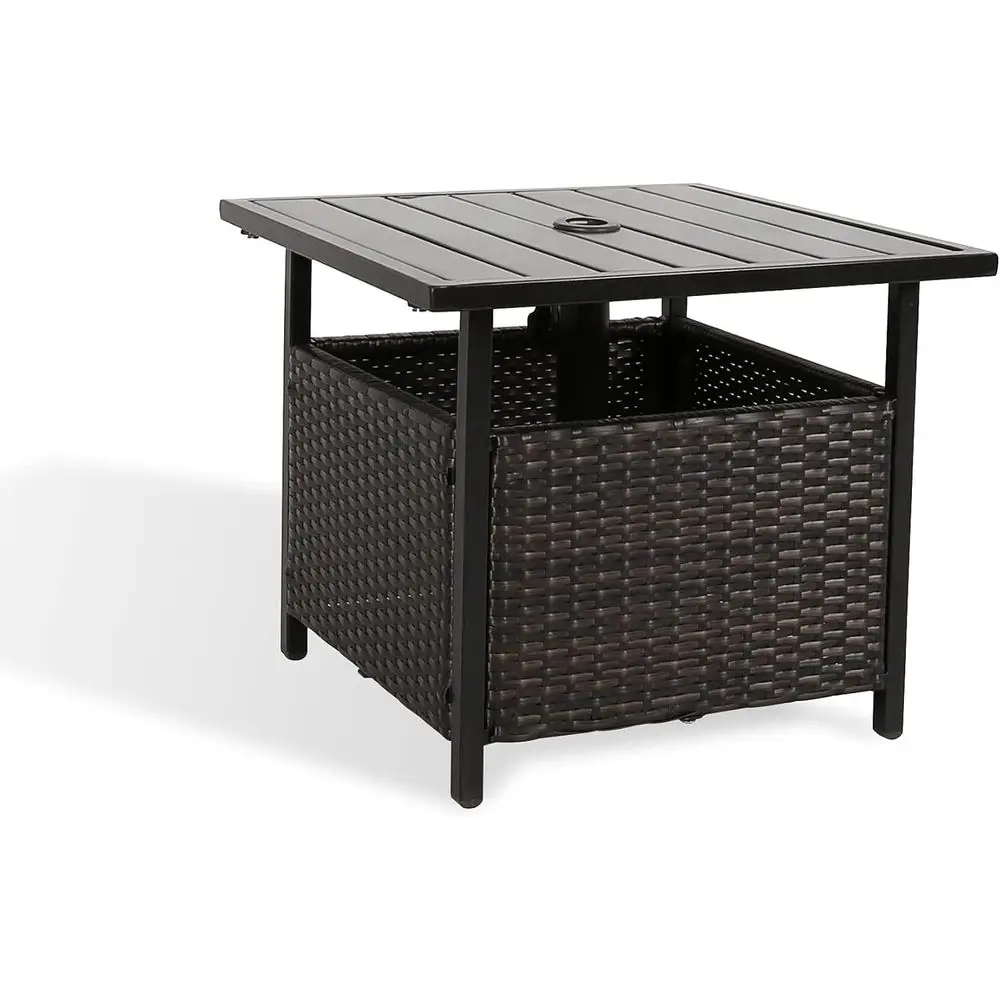 

Outdoor Patio Wicker Side Table with Umbrella Hole for Bistro Use
