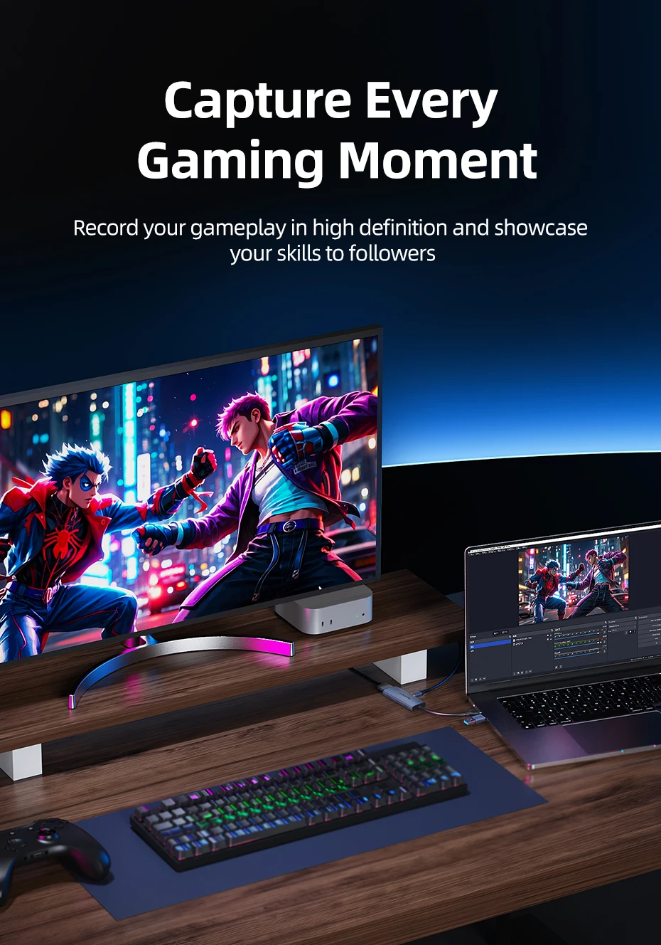 CABLETIME USB 3.0 Videoaufnahmekarte PD 100 W HDMI Capture 5 Gbit/s 4K 1080p Full HD für PS5 Srteaming Switch Videorecorder – Detail 5