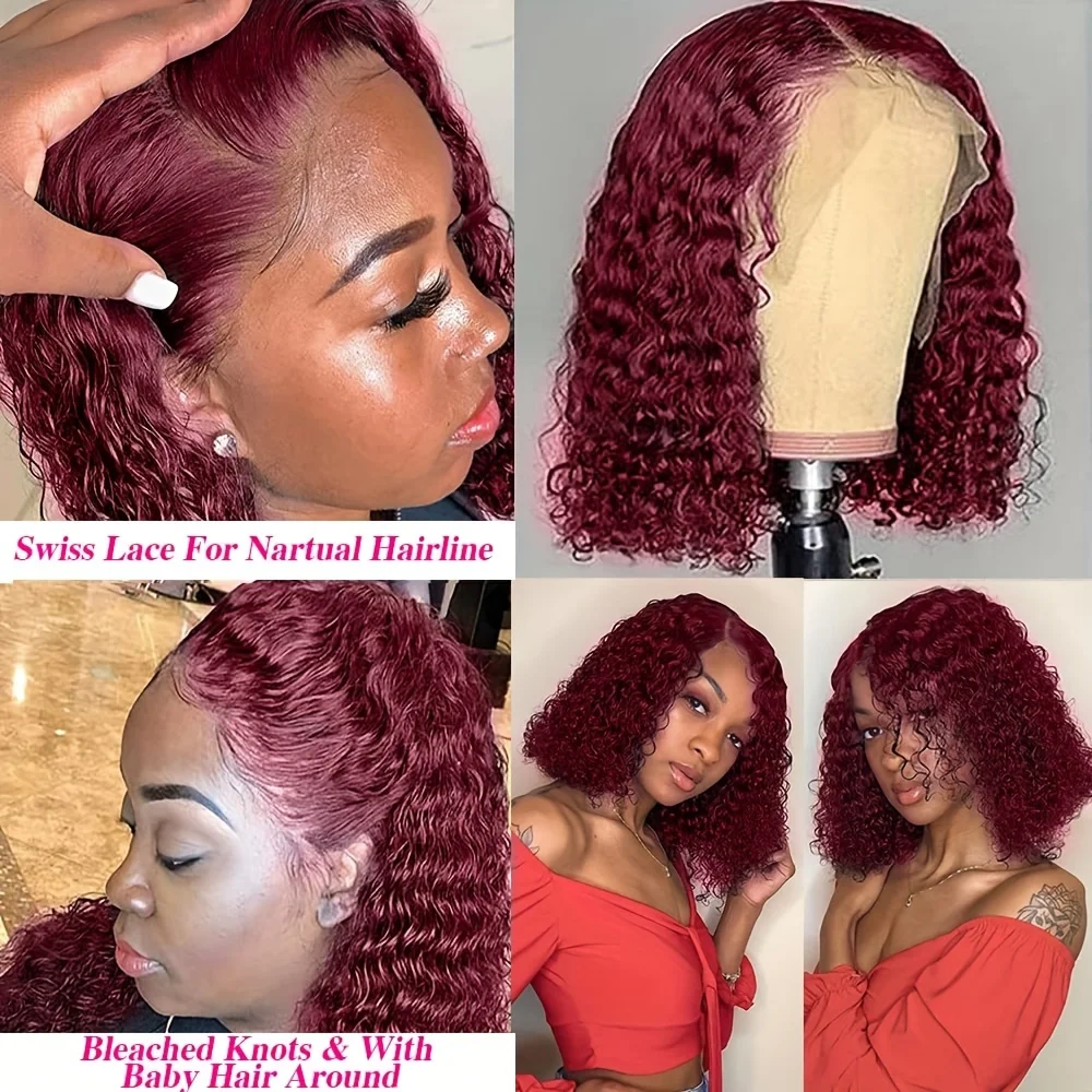 ​ # 99J Burgundy Short BOB Wig 13x4 Lace Frontal Wig Deep Curly Wave 200% Density BOB Wig Brazilian Human Hair Curly Short BOB Wig