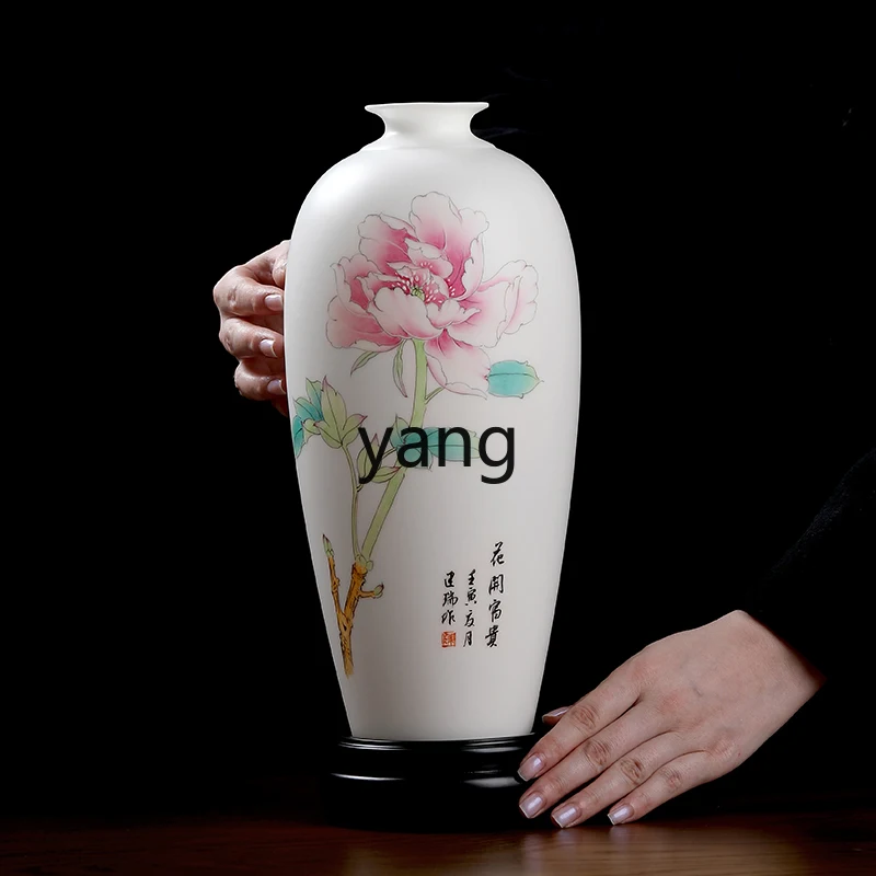 Yjq Porcelain Hand Painted Vase Decoration New Chinese Style Home Decoration Gift Blooming Rich