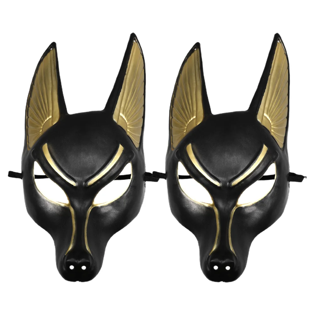 2 Pcs Halloween Mask Anubis Props Mardi Gras Cosplay Venetian Masks Makeup Scary Black for