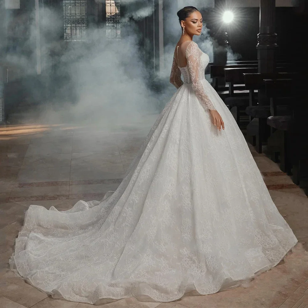 Maßgeschneidertes elegantes Ballkleid-Hochzeitskleid, klassische Spitze, langärmelig, Brautkleider, Prinzessin, Brautkleid, Vestido De Novia