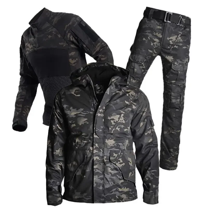 

G8 Tactical Cargo Sets Mens Hooded Fleece Jackets+Shirts+Pants Suits Outdoor Waterproof Hunting Clothes Male