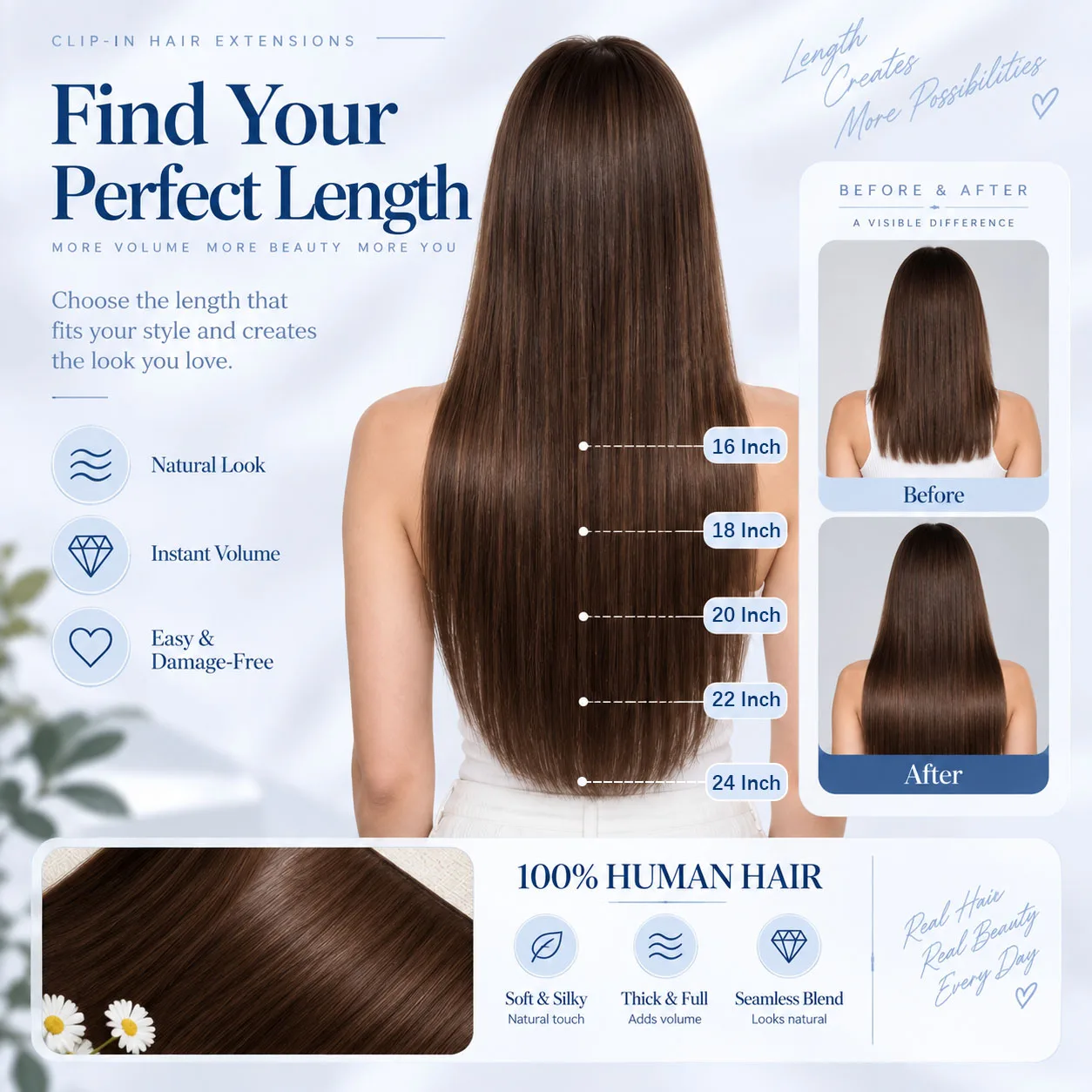 18 20 22 24 26 Inch 4A Brown Clip on Human Hair Extensions 120Grams 7Pcs/Sets Brazilian Remy Straight Clip In Hair For Women