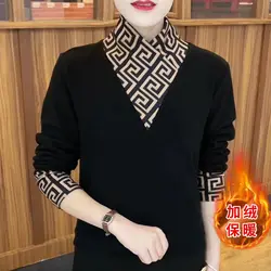 Slim Ladies Half height collar Undercoat Casual Long sleeve tops Autumn Winter thin patchwork Women's Clothing vintage T-Shirts