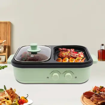 Elektrický horký hrnec 110 V s grilovací plochou Elektrický gril Shabu 2 v 1 s nepřilnavými pánvemi pro bezpečné domácí vaření 10 nejlepší prodej oboustranná elektrická pánev - №10