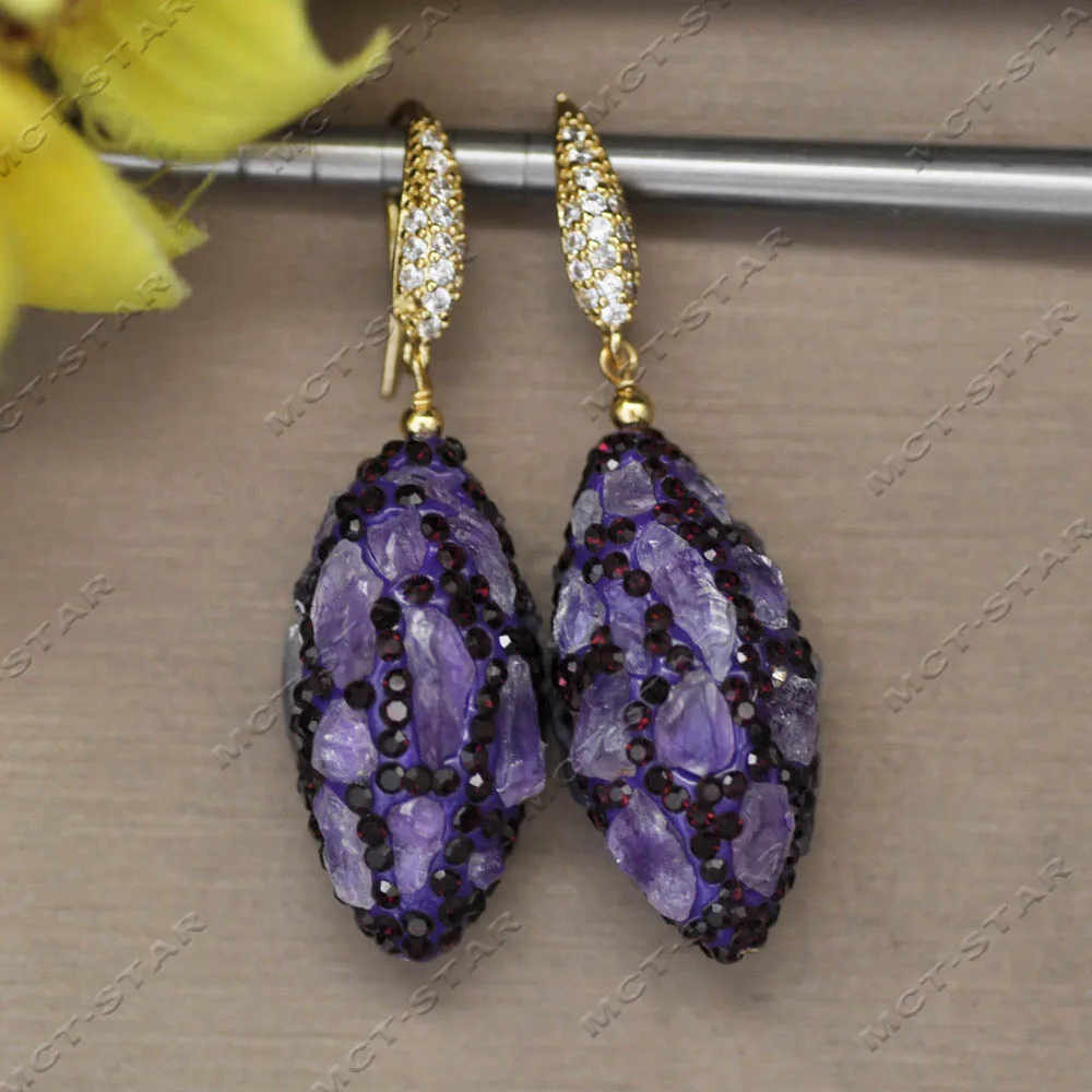 

MTC·STAR 32mm Natural Purple Amethyst Spiral Shape Dangle Earring CZ (Z14484)