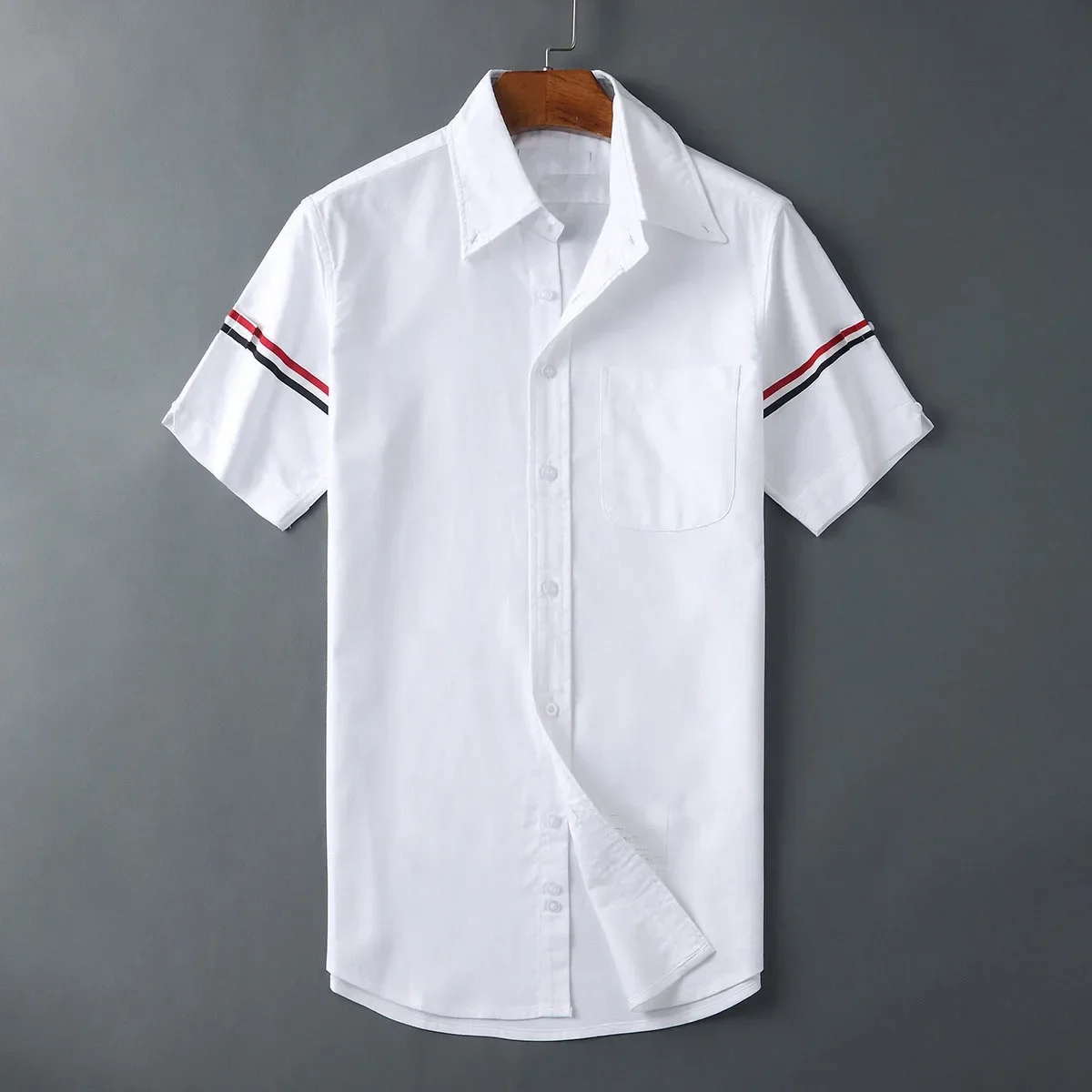 New 2022 Men Oxford embroidery Striped Fashion Cotton Casual Shirts Shirt high quality Pocket Short-sleeves Top M 2XL #SN13