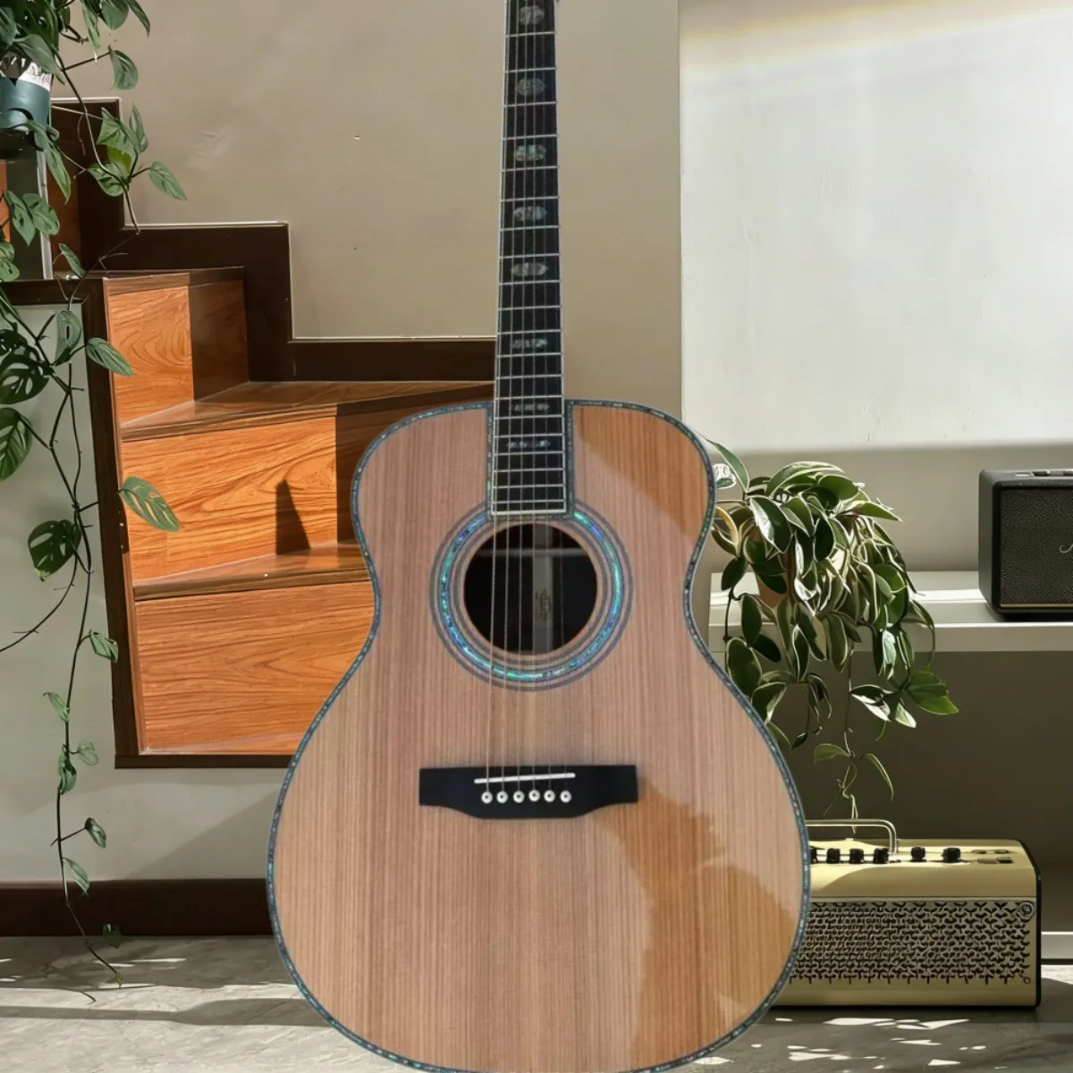 

Акустическая гитара серии OM45 с 6 струнами, корпус из красного кедра, цельный верх, инкрустация из перламутра, унисекс, бесплатная доставка