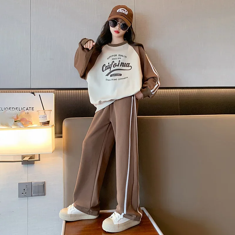 

Girls Tracksuit Autumn Striped Sweatshirt Wide Leg Pants 2pcs Teenage Children Clothing Set School Casual Sportswear 10 12 Years