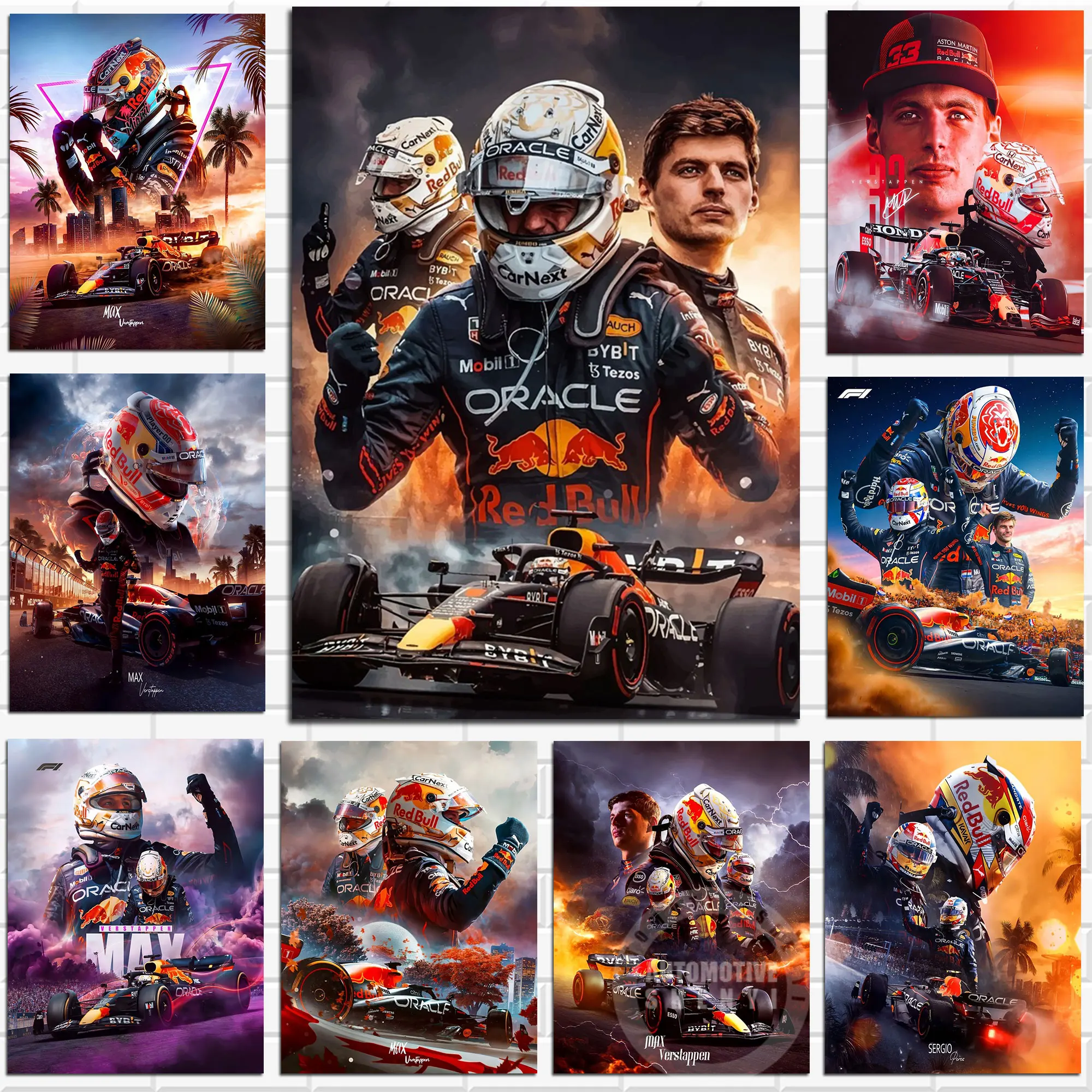 Cuadro en Lienzo de Max Verstappen, Campeón Mundial, Auto de Carreras Vintage, Arte Automotriz Moderno para Decoración de Habitaciones