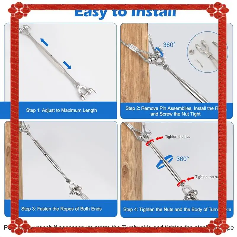 24-Hour Delivery 4PCS Turnbuckle,1/4In (M6) 304 Stainless Steel Turnbuckle,1600Lbs Working Load Limit,Closed Body Jaw And Jaw Tu
