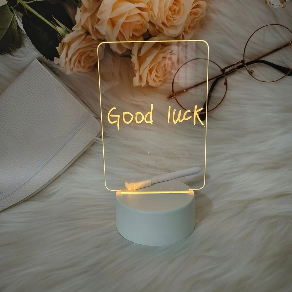 1PC Transparent USB Luminous Acrylic Note Board Erasable Message Small Whiteboard Home Memo Reminder Board Desktop Writing Board