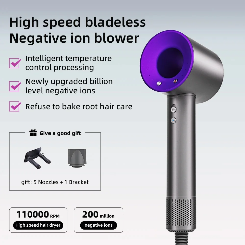 

High-speed bladeless hair dryer Negative ion hair care high-power,silent and quick-drying Portable, suitable for home and travel