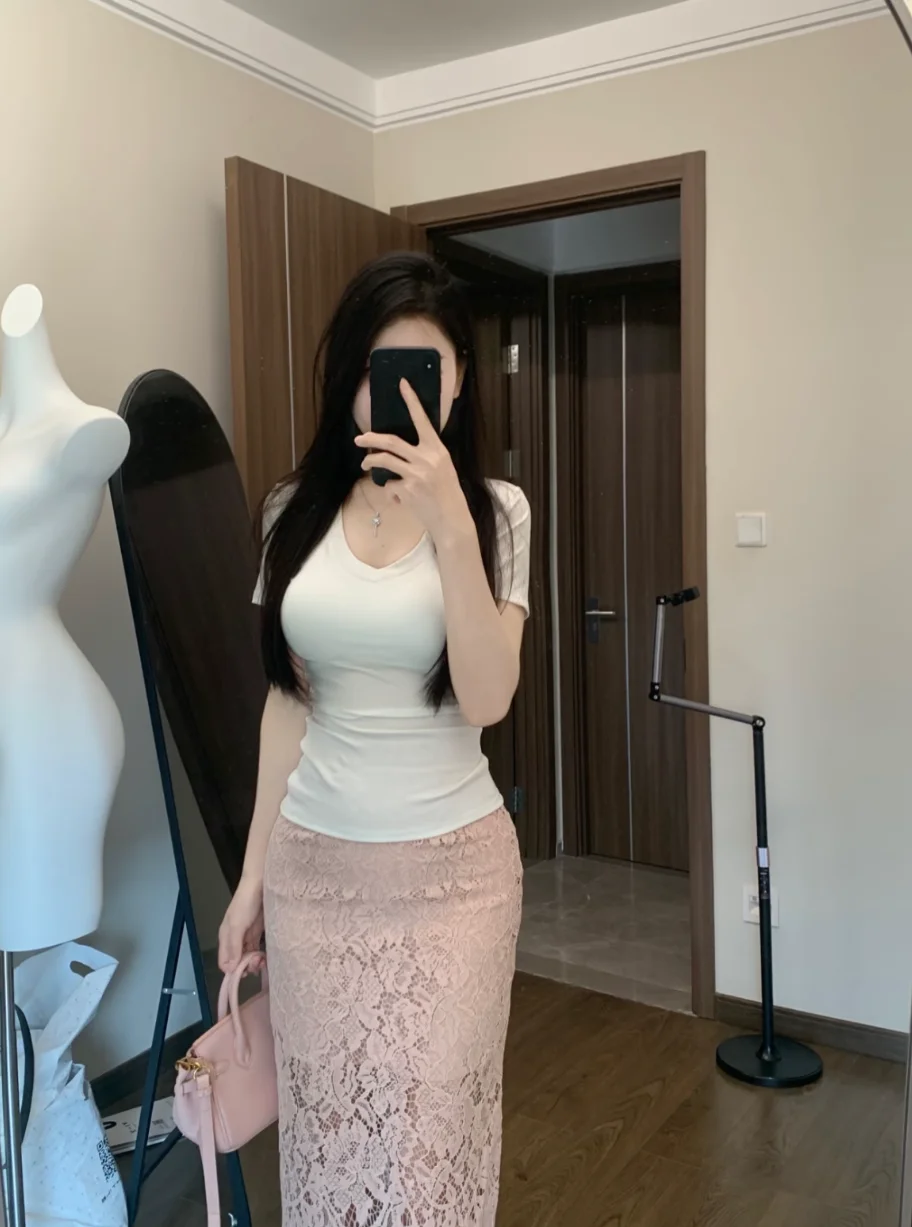 

Victoria's Poem Lace High Waist Slimming Skirt Ele Personali Mid-Length A-Line Midi Skirt for Women Commute Sle