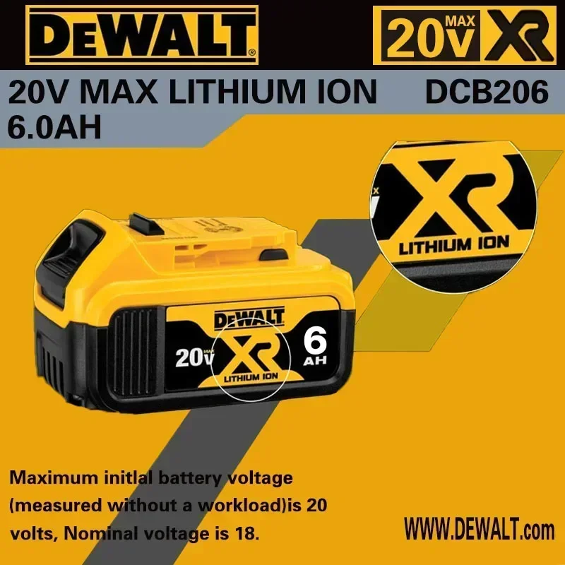 

Genuine Dewalt Battery DCB206 20V Max 6Ah Lithium Ion Rechargeable Replacement for Dewalt Cordless Power Tools Kit Set