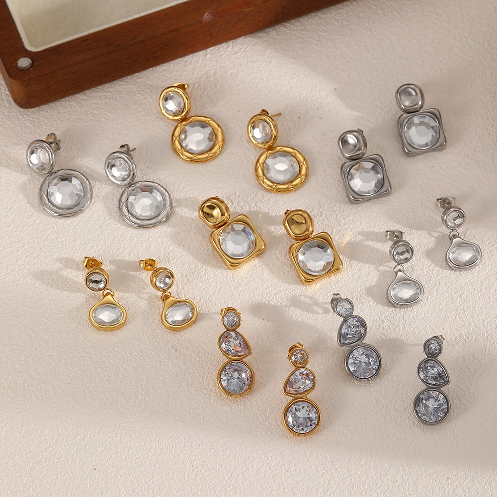 Modische, zarte, glänzende Ohrstecker aus Edelstahl mit Zirkonia, 18K Goldfarben plattiert, hochwertiger Schmuck, Geschenkidee – Detail 2