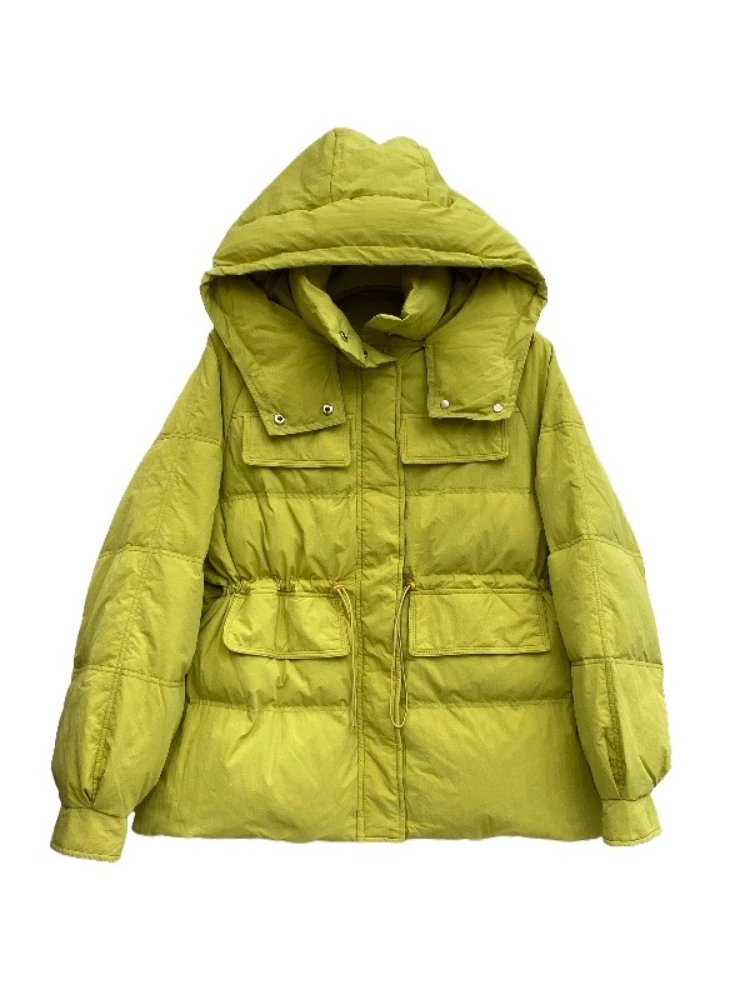 Hooded Down Jacket For Women Autumn Winter 2025 New Fashion Long Sleeve Loose Coats Casual Thicken Warm Solid Parkas Outwear