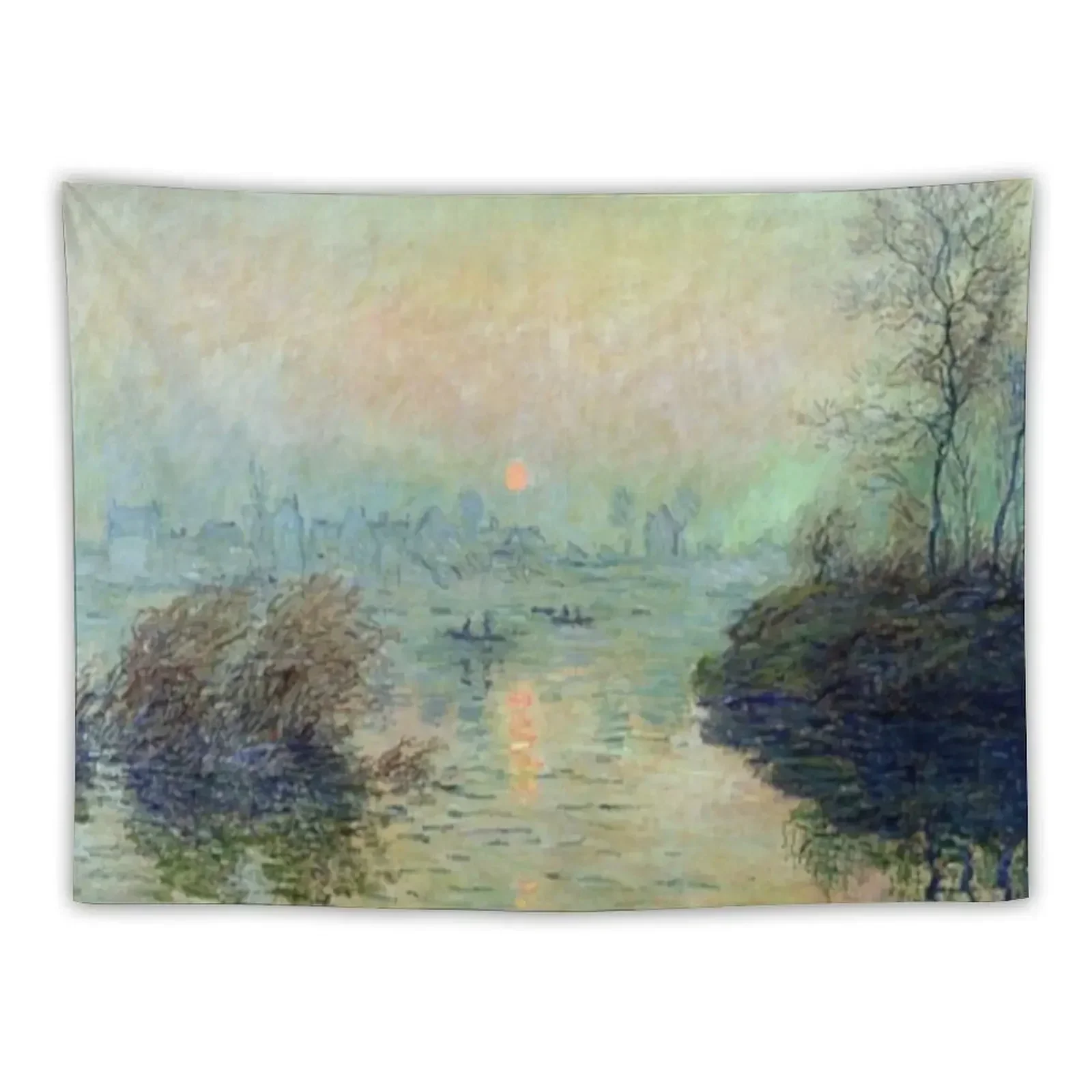 Sun Setting Over The Seine at Lavacourt | Claude Monet Fine Art Tapestry Art Mural Cute Room Decor Tapestry