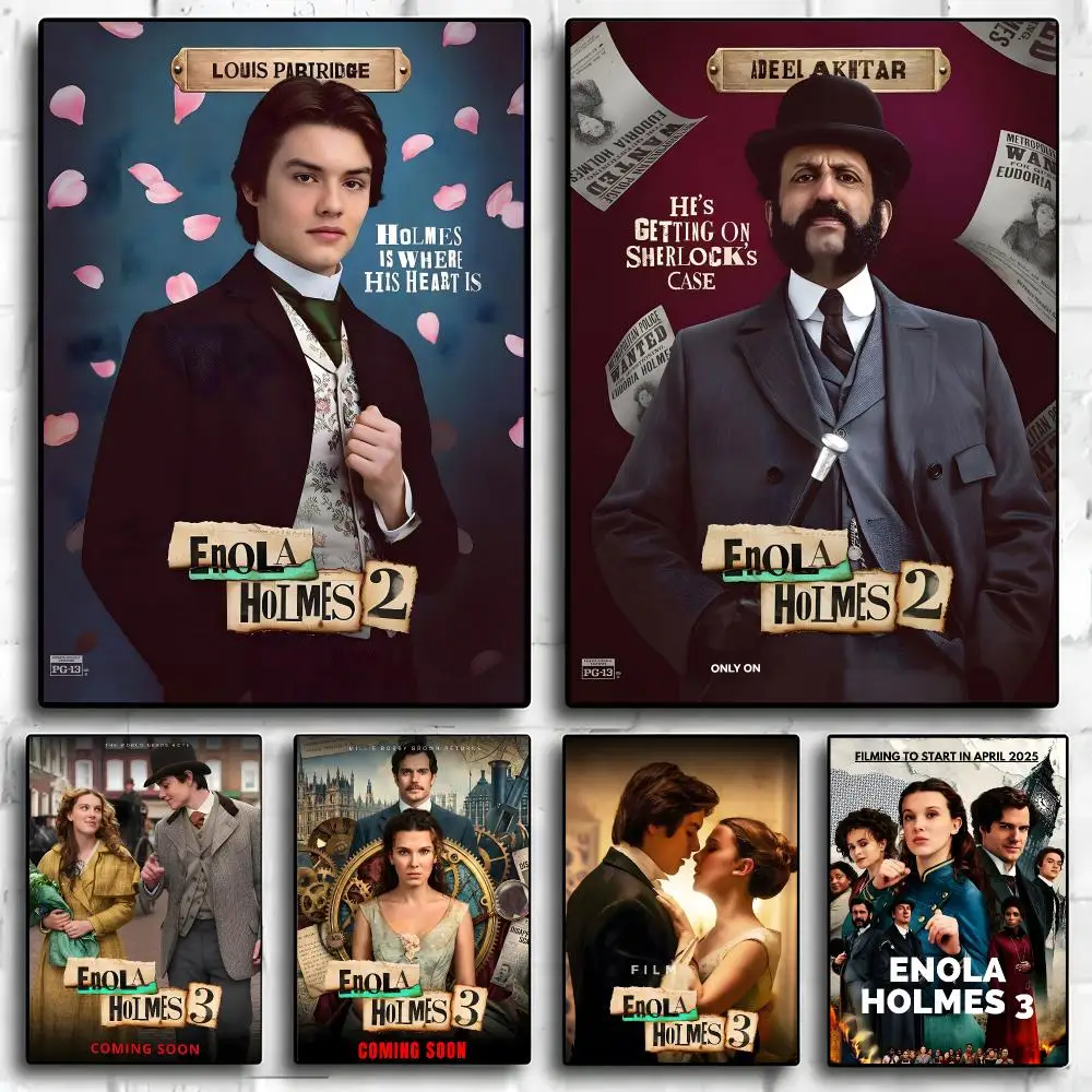 Movie Enola Holmes Poster Poster Self-adhesive Art Waterproof Paper Sticker Coffee House Bar Room Wall Decor