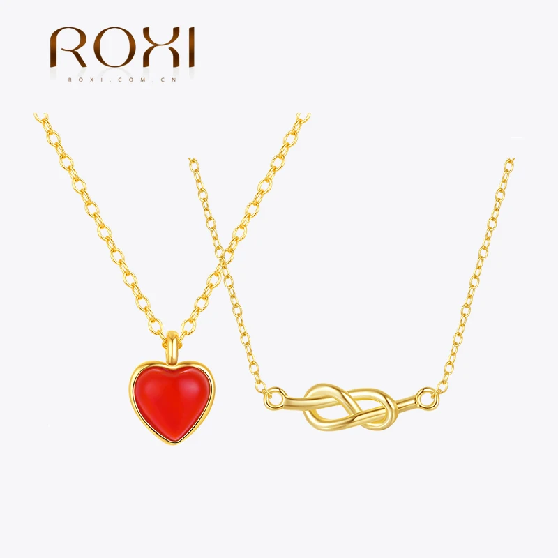 ROXI 925 Sterling Silver Red Heart Zircon Infinity Pendant Necklace For Women Wedding Statement Clavicle Chain Jewelry Gift